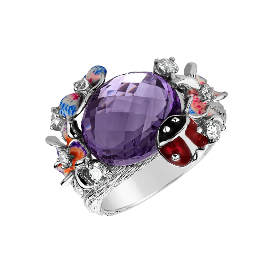 Diamond rings with Amethyst and Enamel Lilac