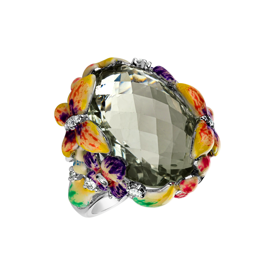 Diamond rings with Amethyst and Enamel Mountain Meadow