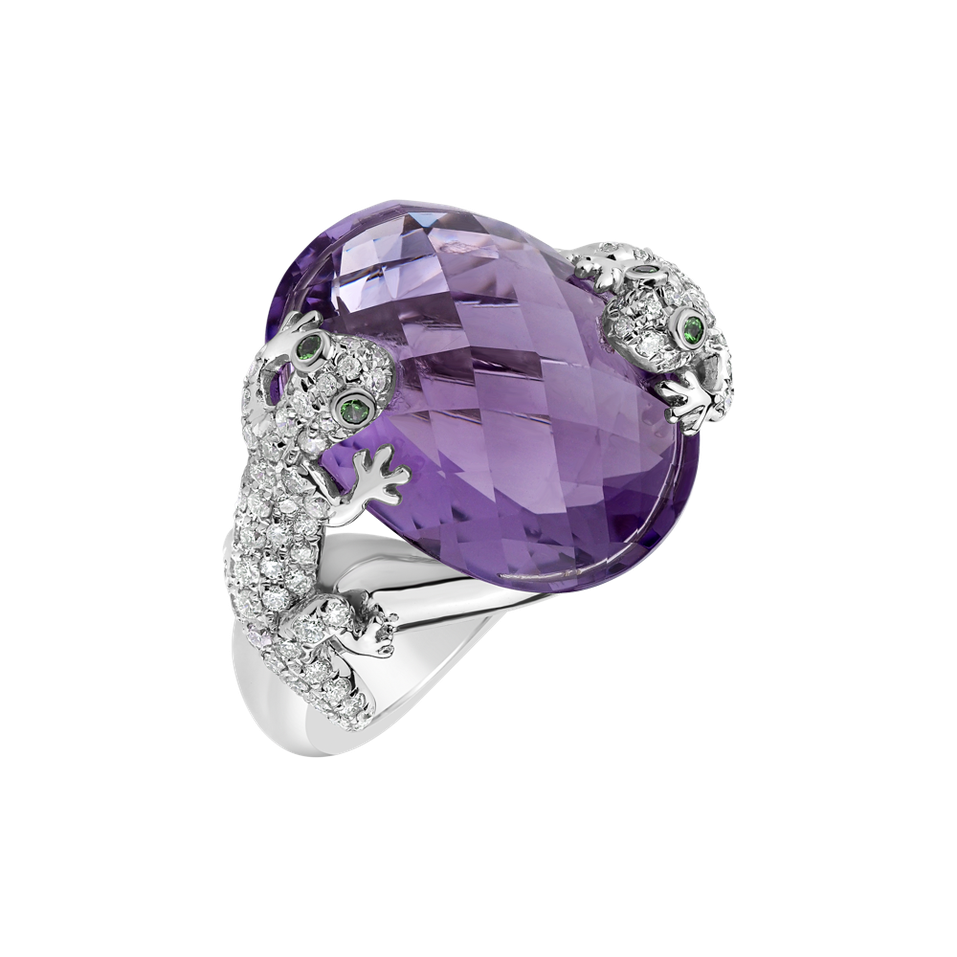 Diamond ring with Amethyst and Garnet Dwana