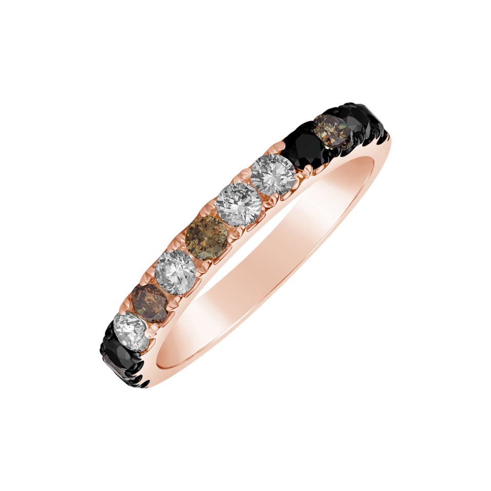 Ring with black, brown and white diamonds Amber Haze