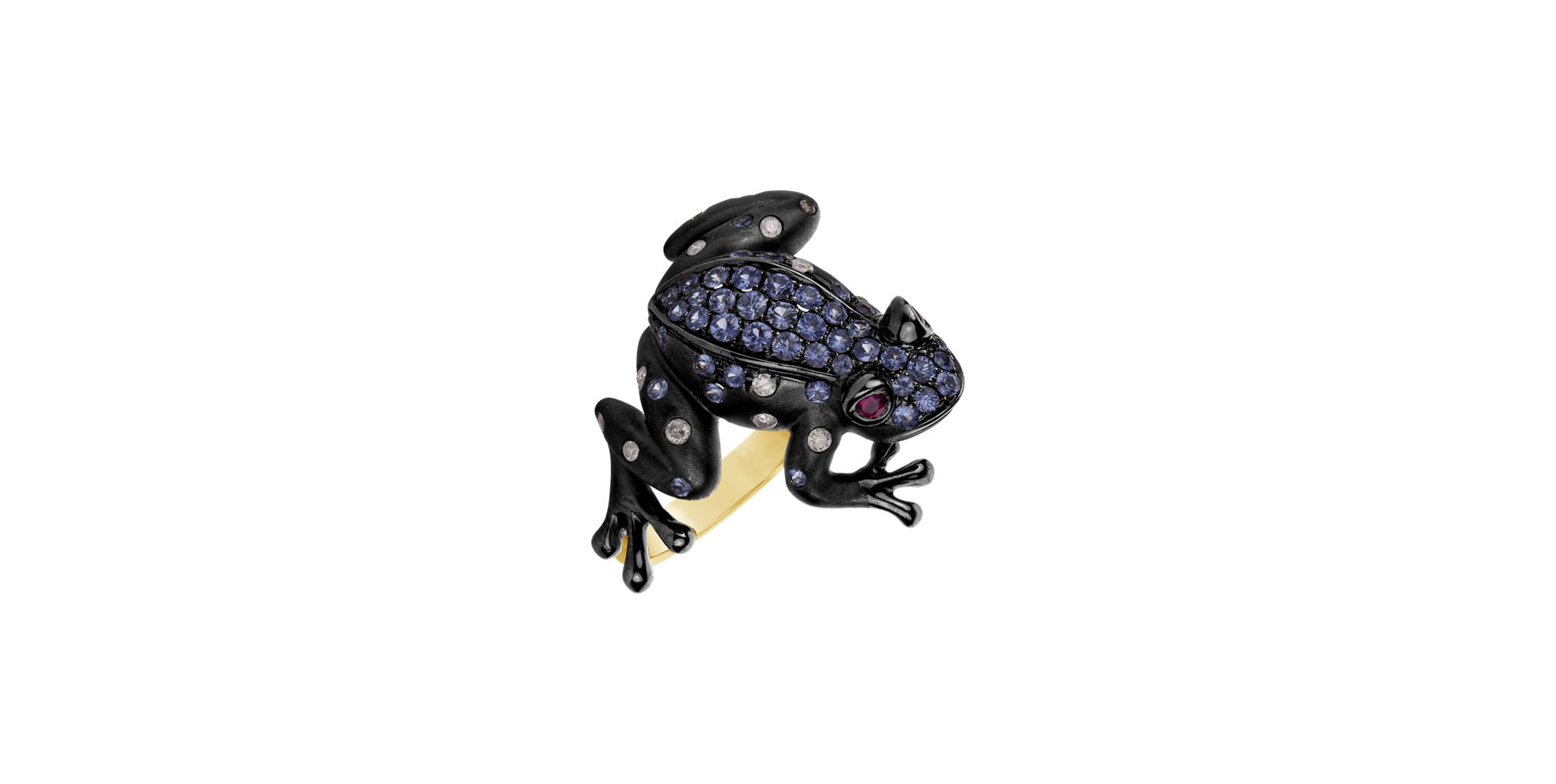 Diamond ring with Sapphire and Ruby Blue Frog