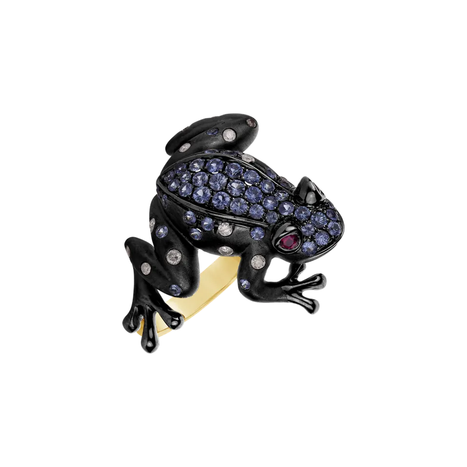 Diamond ring with Sapphire and Ruby Blue Frog