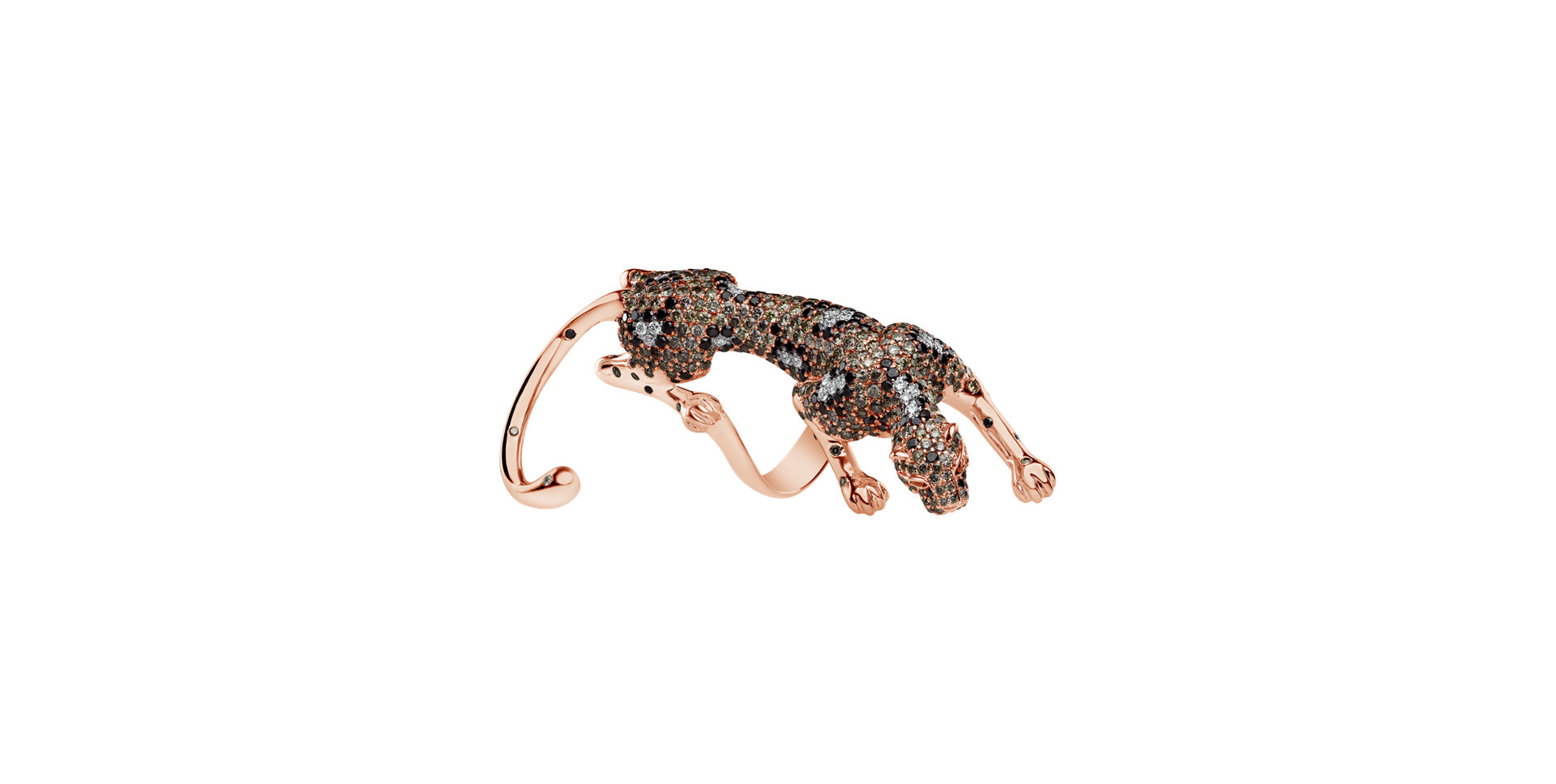 Ring with white, brown and black diamonds and Garnet Luxury Beast