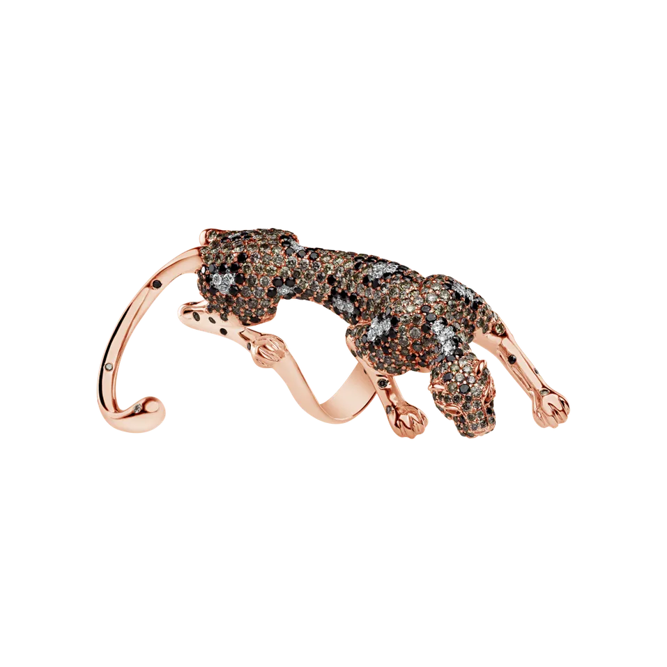 Ring with white, brown and black diamonds and Garnet Luxury Beast