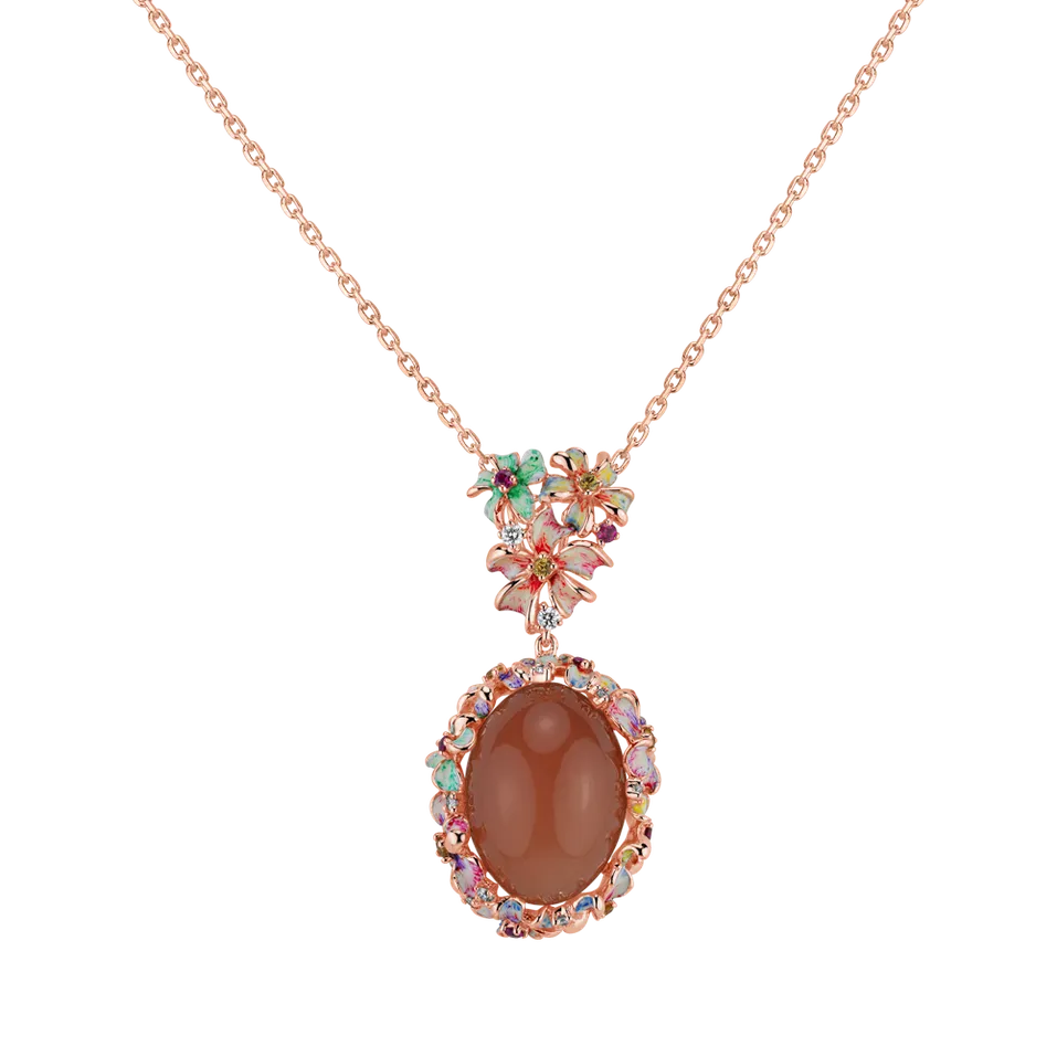 Diamond pendant with Ruby, Sapphire and Moonstone Rappaport