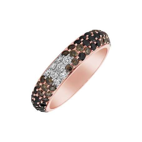 Ring with white, brown and black diamonds Magic Fall