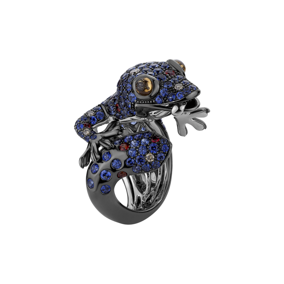 Ring with brown diamonds and Sapphire Miracle Gecko