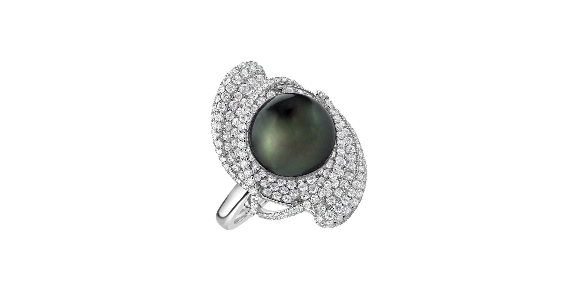 Diamond ring with Pearl Midnight Pearl