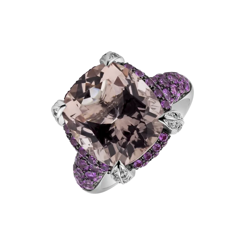 Diamond ring with Morganite and Sapphire Lady Romantic
