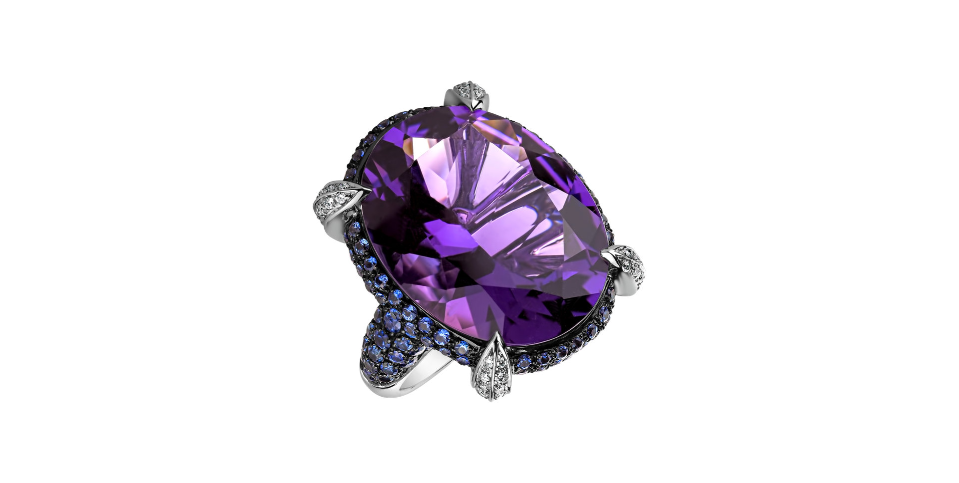 Diamond ring with Amethyst and Sapphire Baroque Fantasy