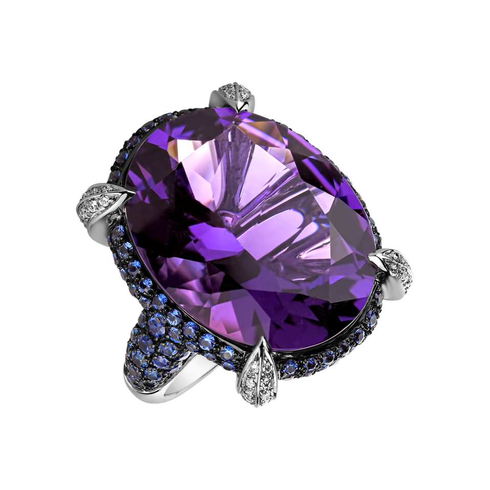 Diamond ring with Amethyst and Sapphire Baroque Fantasy