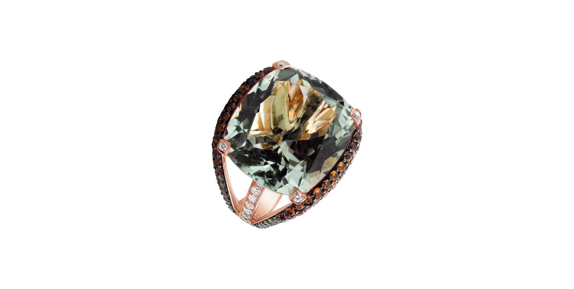 Ring with Amethyst, white, brown diamonds and Sapphire Renaissance