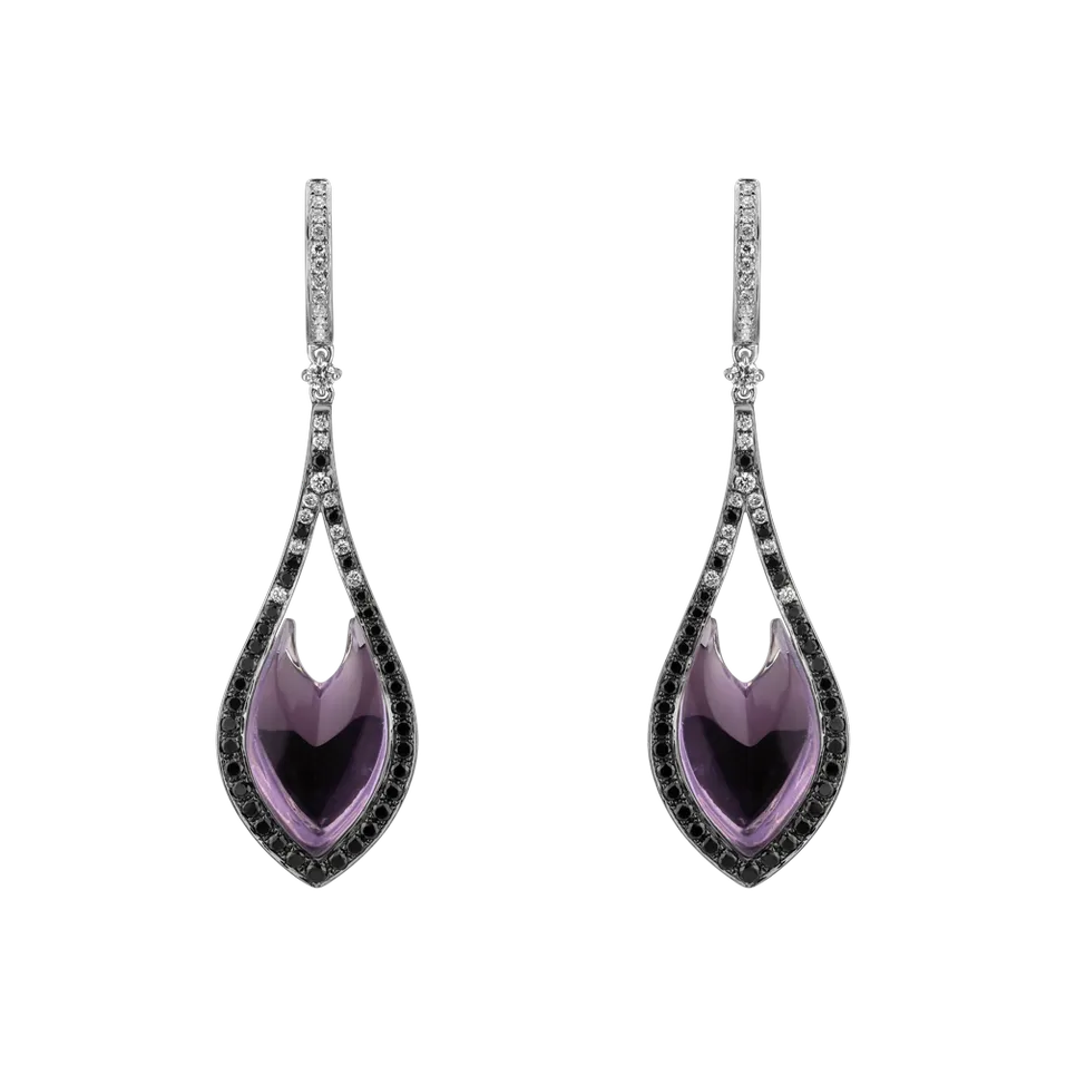 Earrings with Amethyst, black and white diamonds Miss Poetic