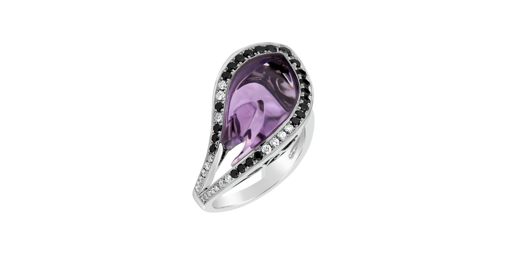 Ring with Amethyst, black and white diamonds Miss Renaissance
