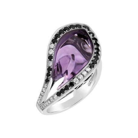 Ring with Amethyst, black and white diamonds Miss Renaissance