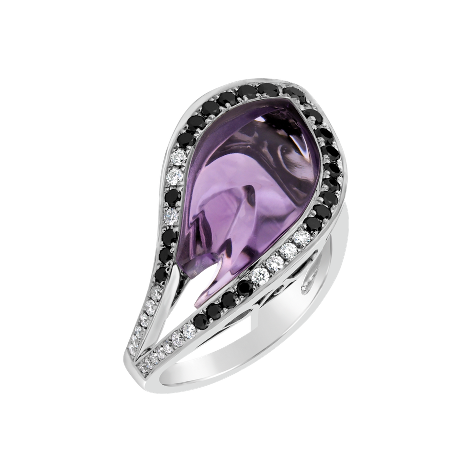 Ring with Amethyst, black and white diamonds Miss Renaissance