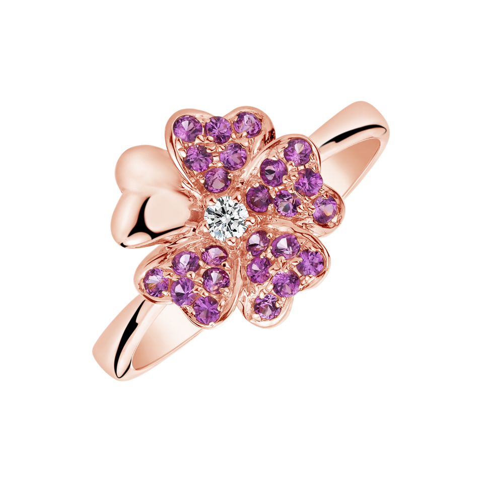 Diamond ring with Sapphire Flower Love
