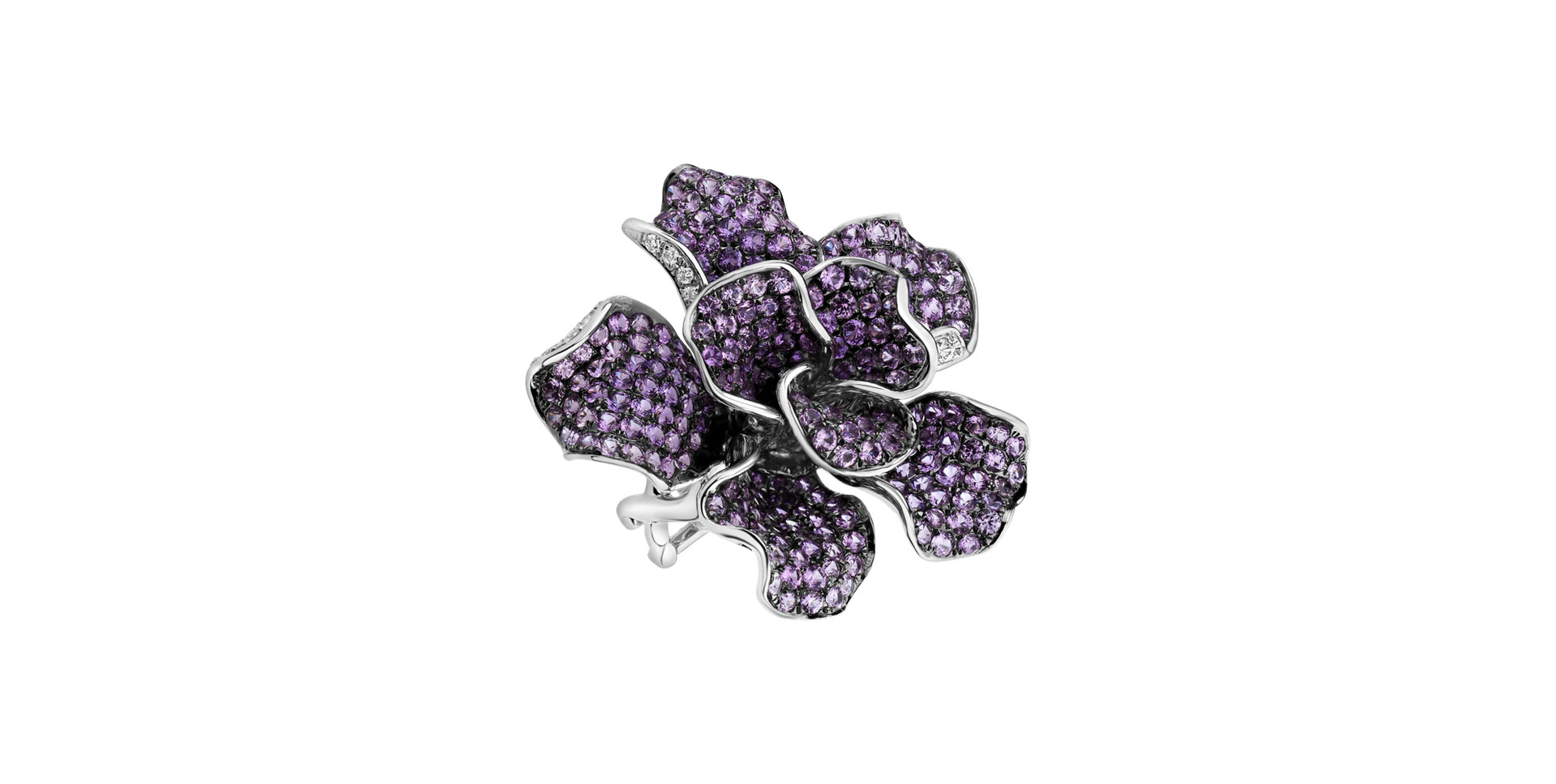 Diamond ring with Sapphire Violet Flower