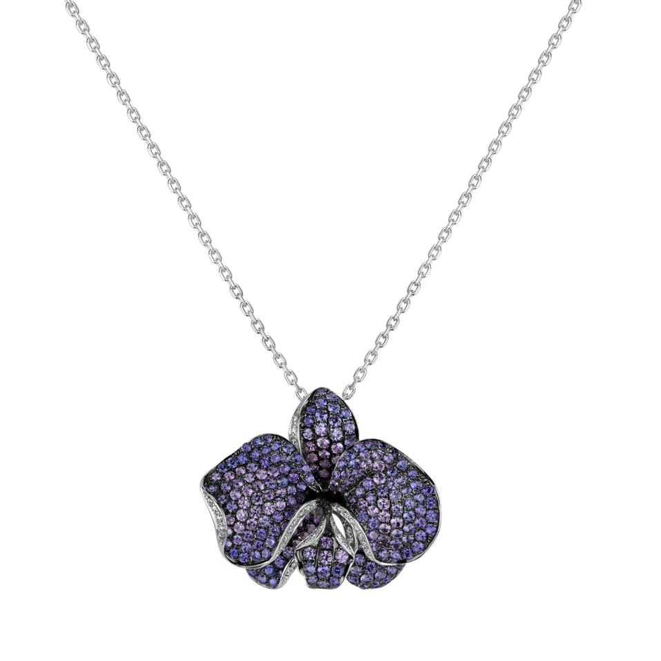 Diamond pendant with Sapphire Sunshine Orchid