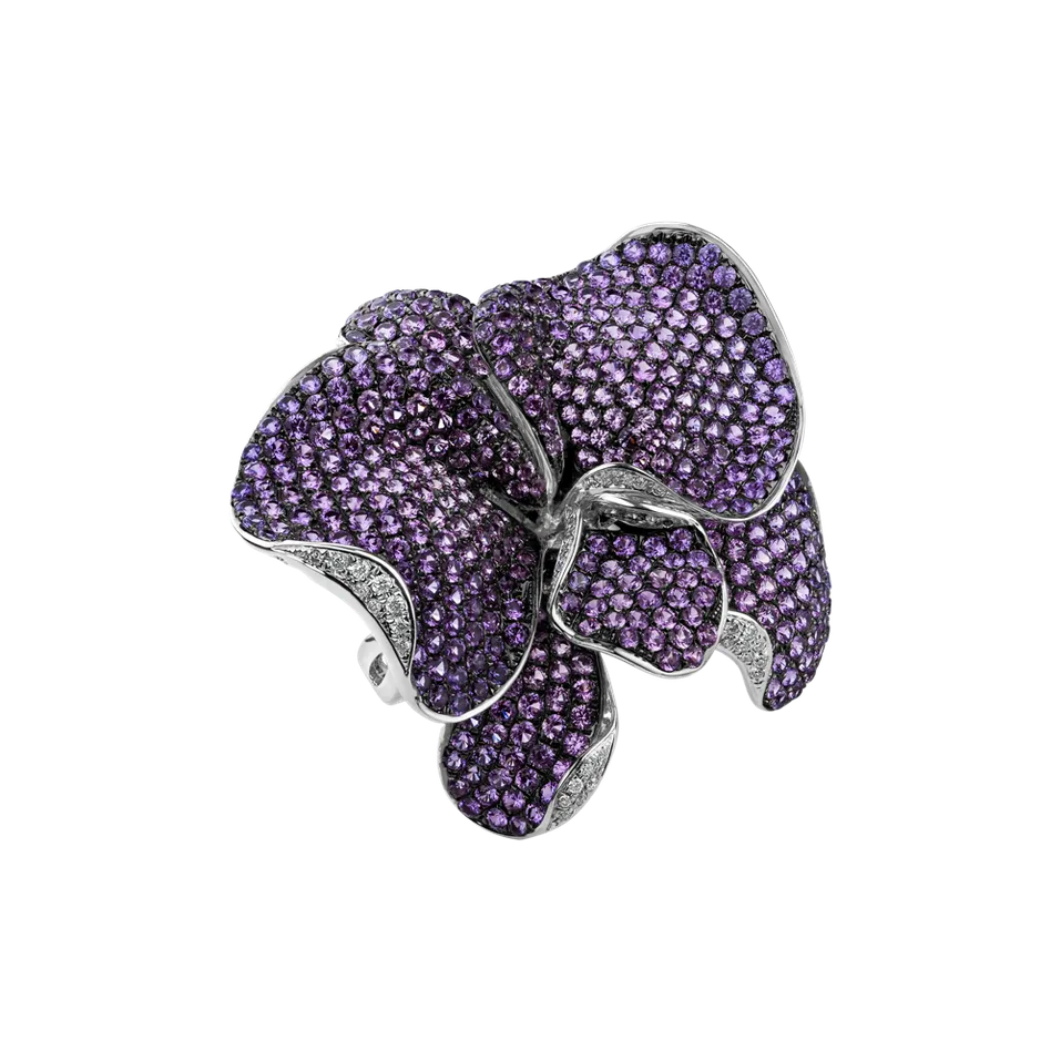 Diamond ring with Sapphire Violet Orchid
