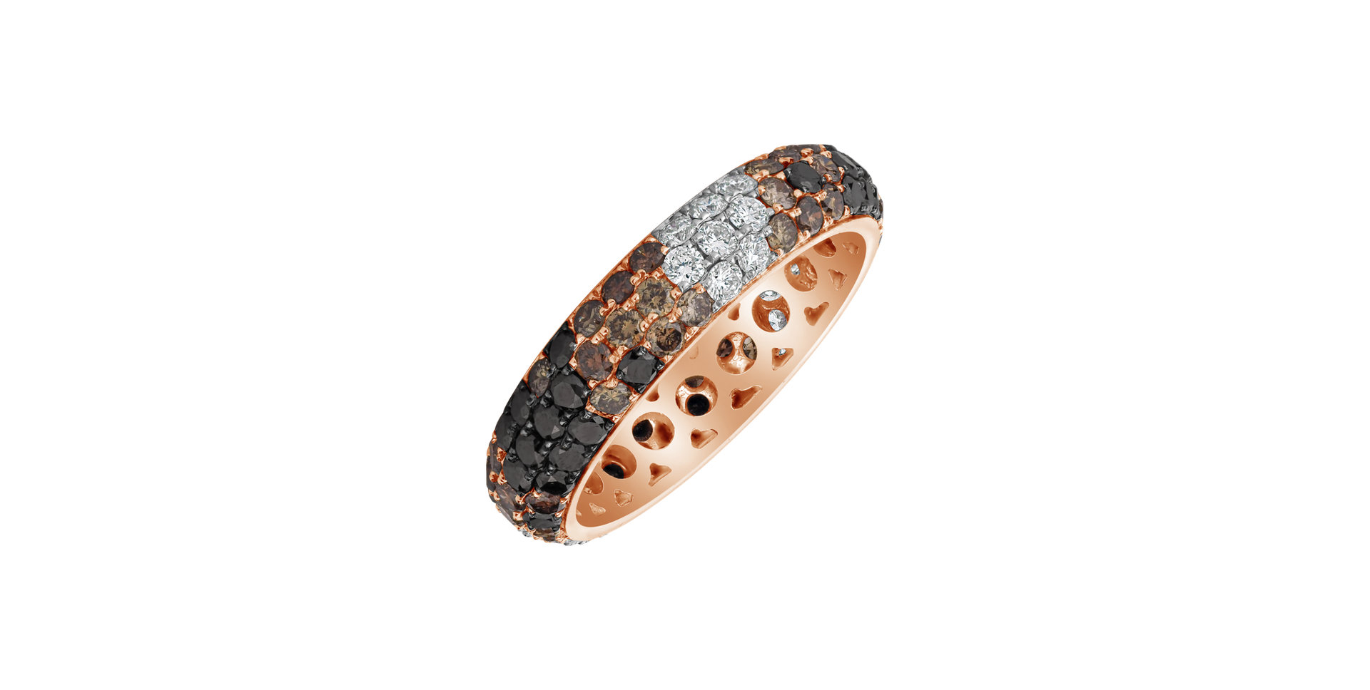 Ring with white, brown and black diamonds Midnight Snake