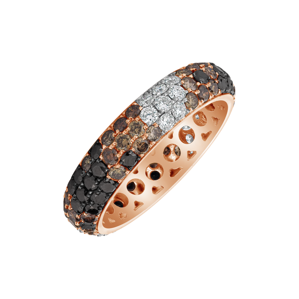 Ring with white, brown and black diamonds Midnight Snake