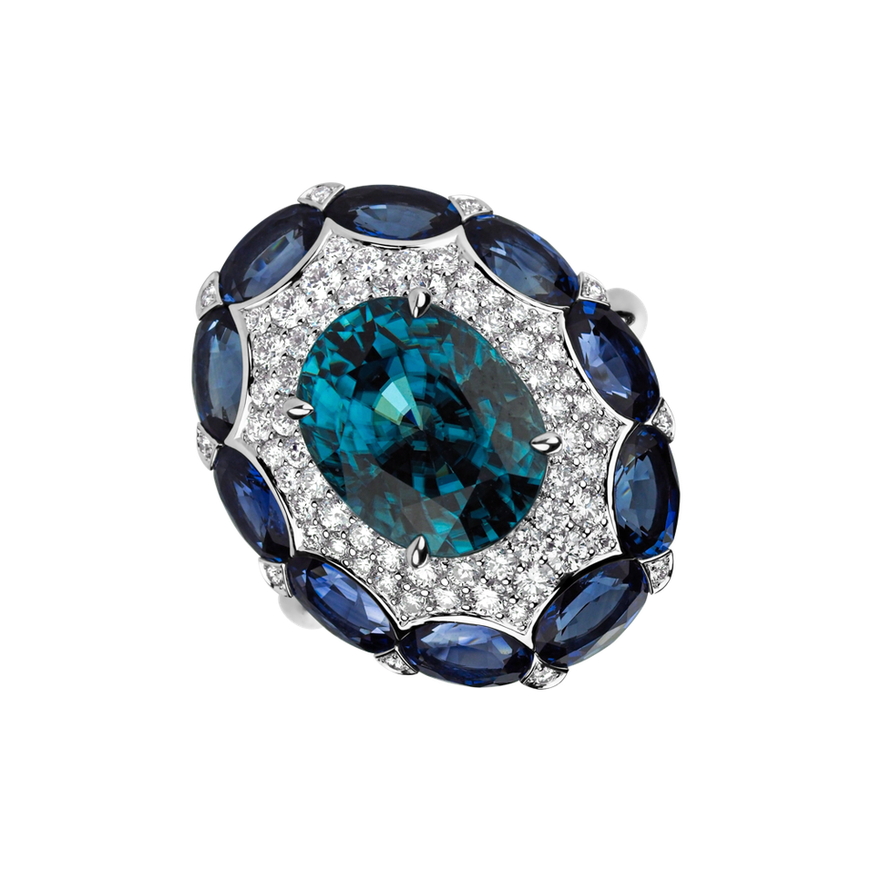 Diamond ring with gemstone and Sapphire Blue Gentility