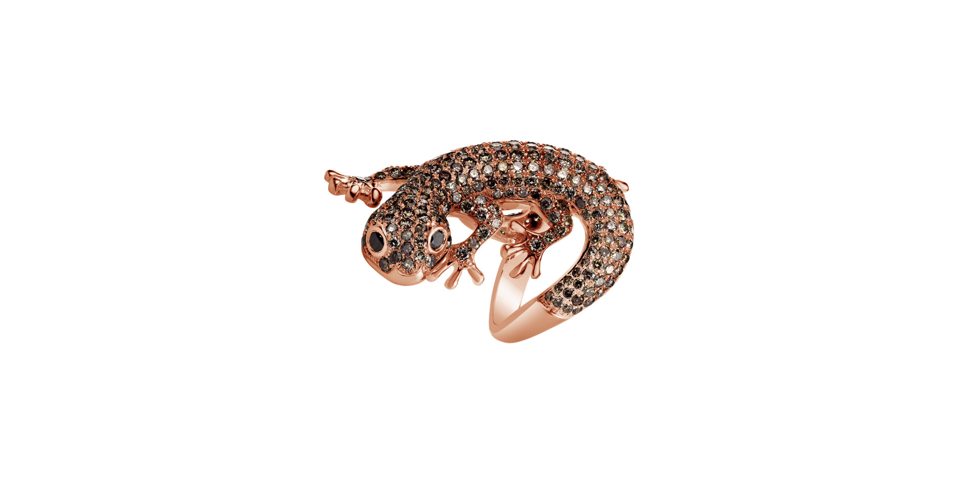 Ring with white, black and brown diamonds Magic Lizard