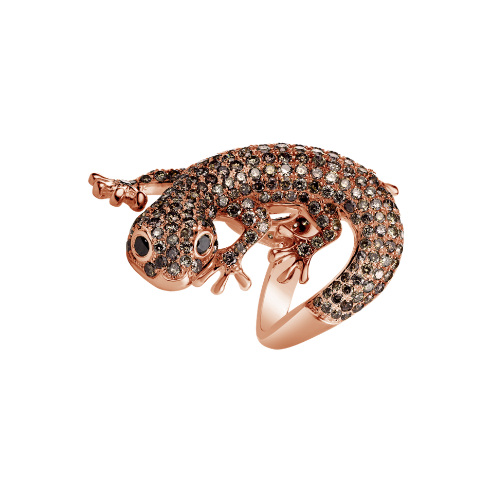 Ring with white, black and brown diamonds Magic Lizard