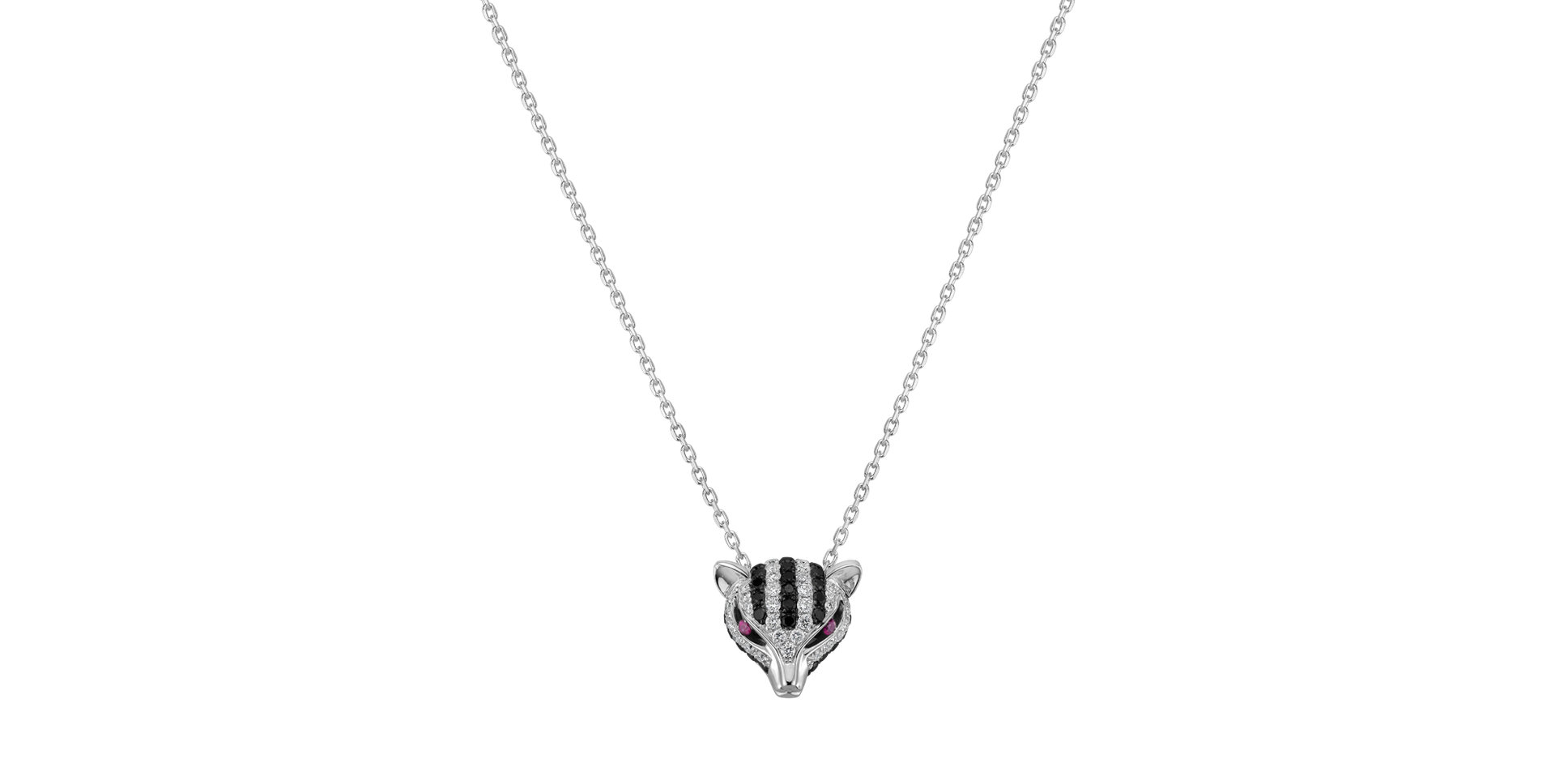 Necklace with black, white diamonds and Ruby Poetic Glow