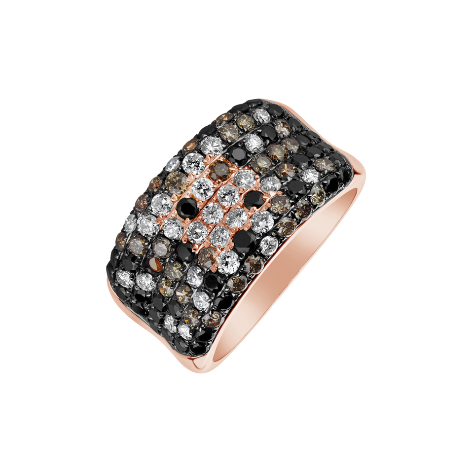 Ring with white, brown and black diamonds Dark Passion