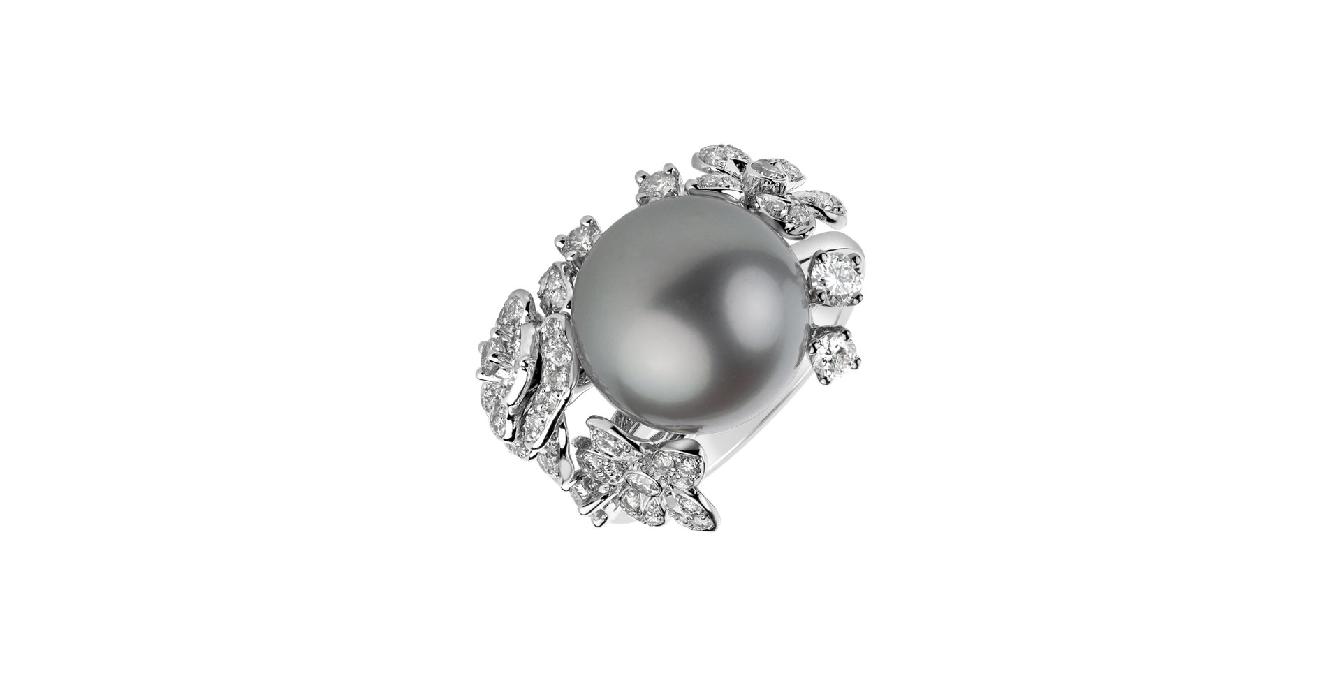 Diamond ring with Pearl Poetic Flowers