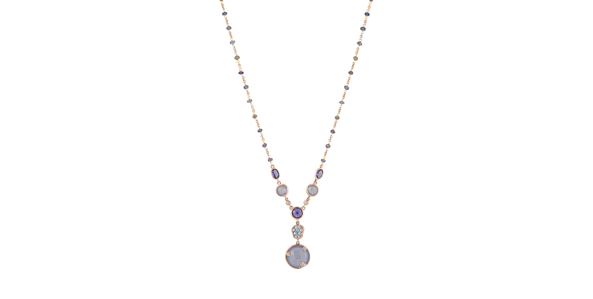 Necklace with Sapphire, Iolite and Chalcedony Rainbow Elegance
