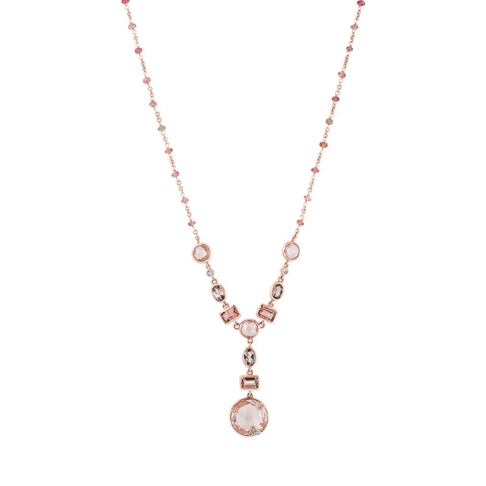 Diamond necklace with Rose Quartz and Tourmalíne Rainbow Romance
