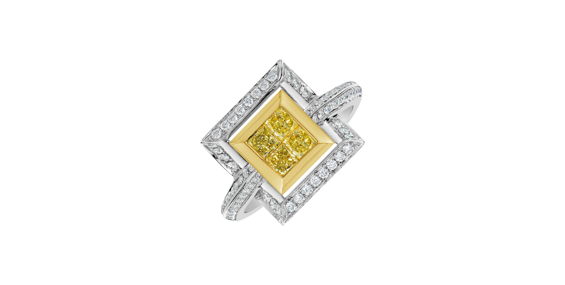 Ring with yellow and white diamonds Signature of Fantasy