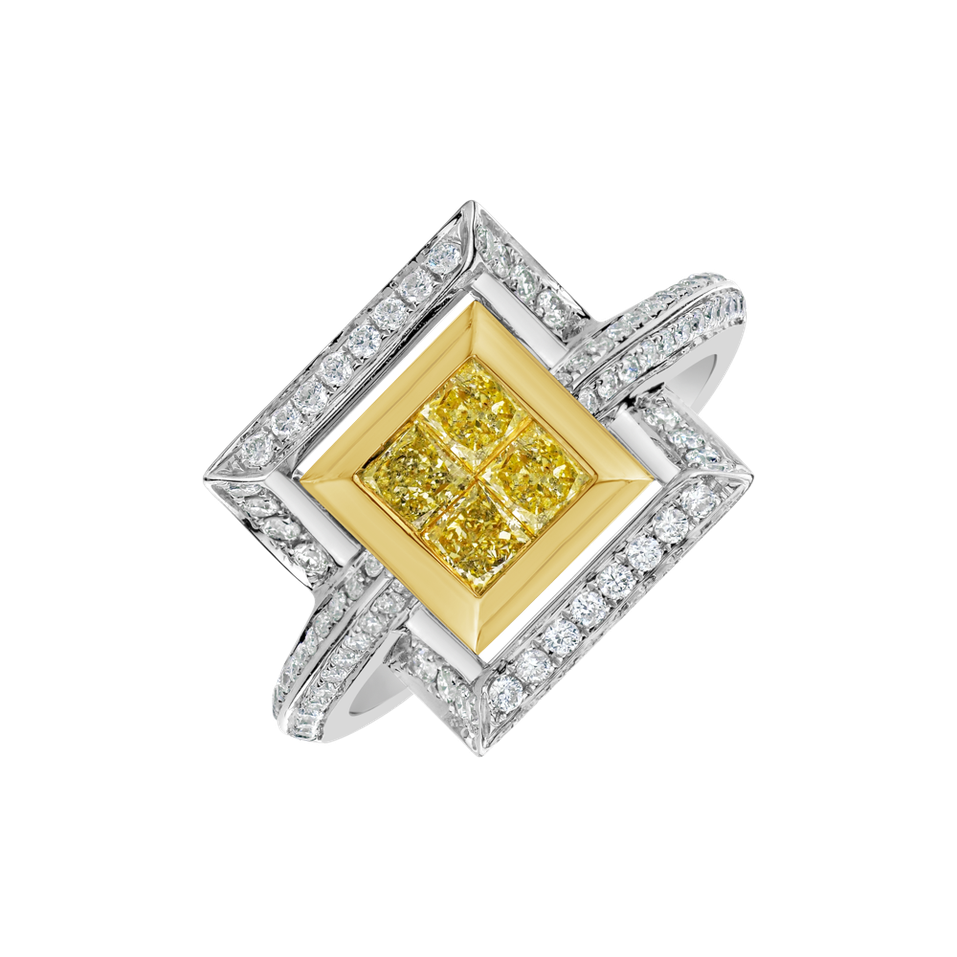 Ring with yellow and white diamonds Signature of Fantasy