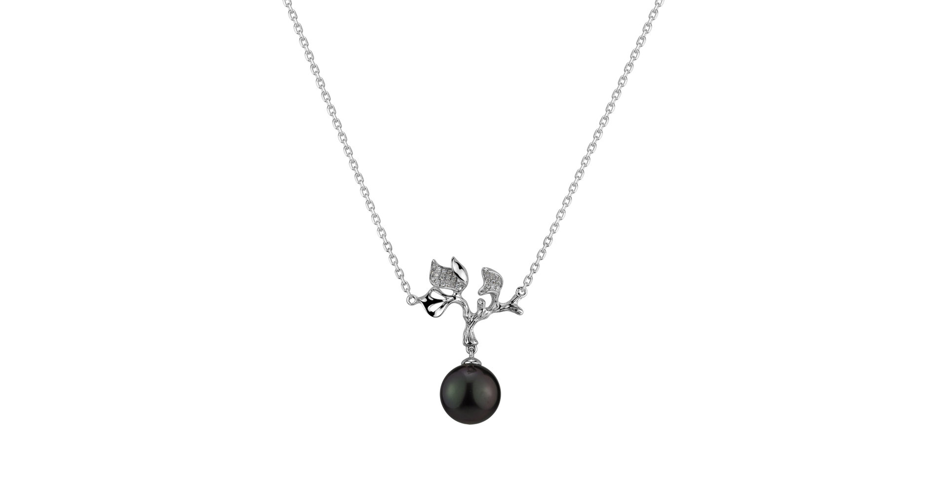 Diamond necklace with Pearl Midnight Sea