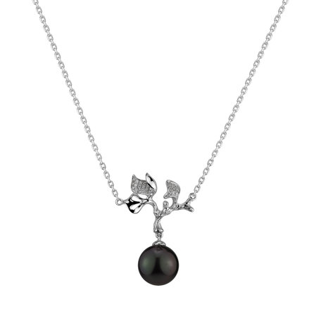 Diamond necklace with Pearl Midnight Sea