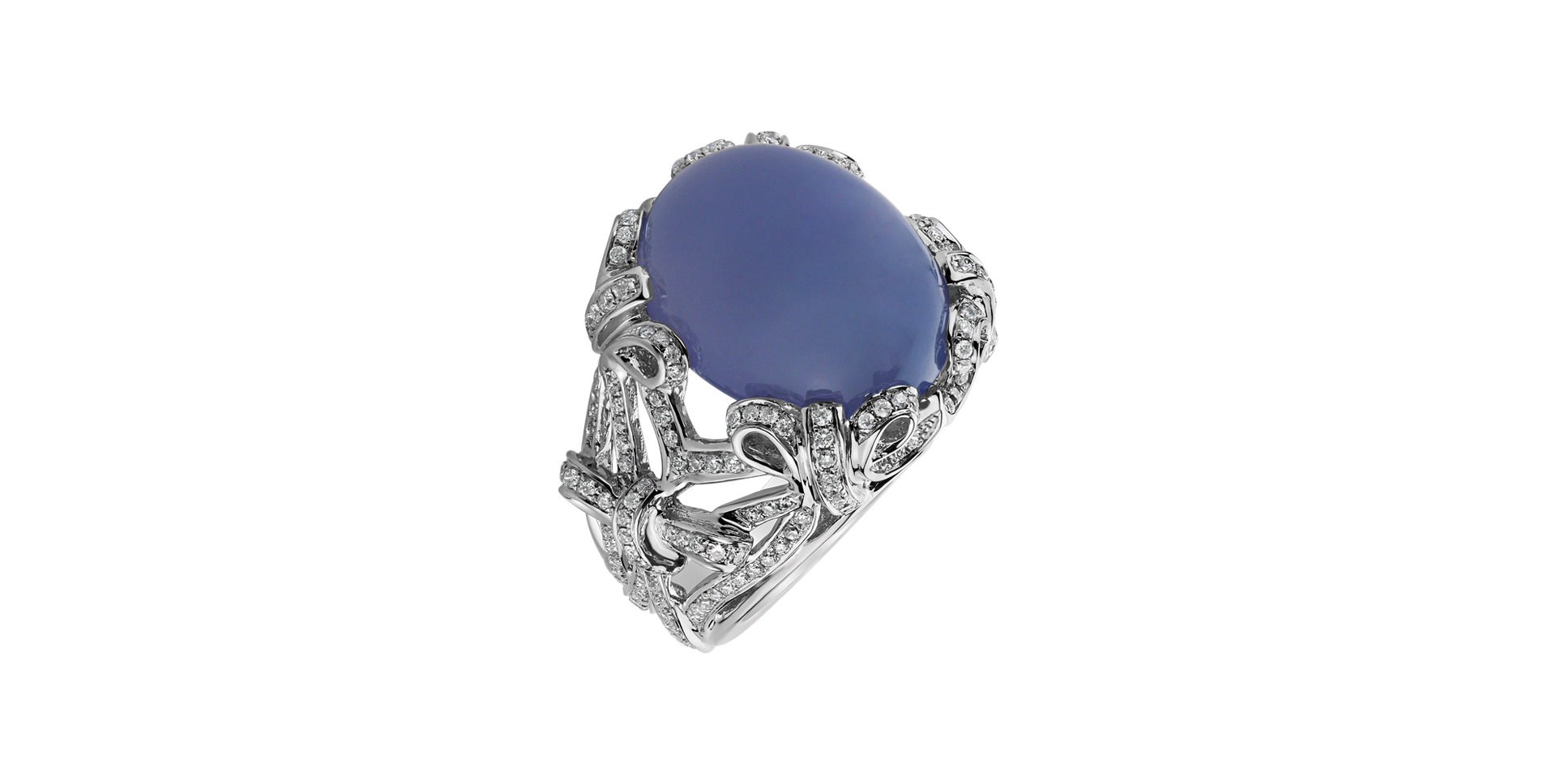 Diamond ring with Chalcedony Ocean Symphony