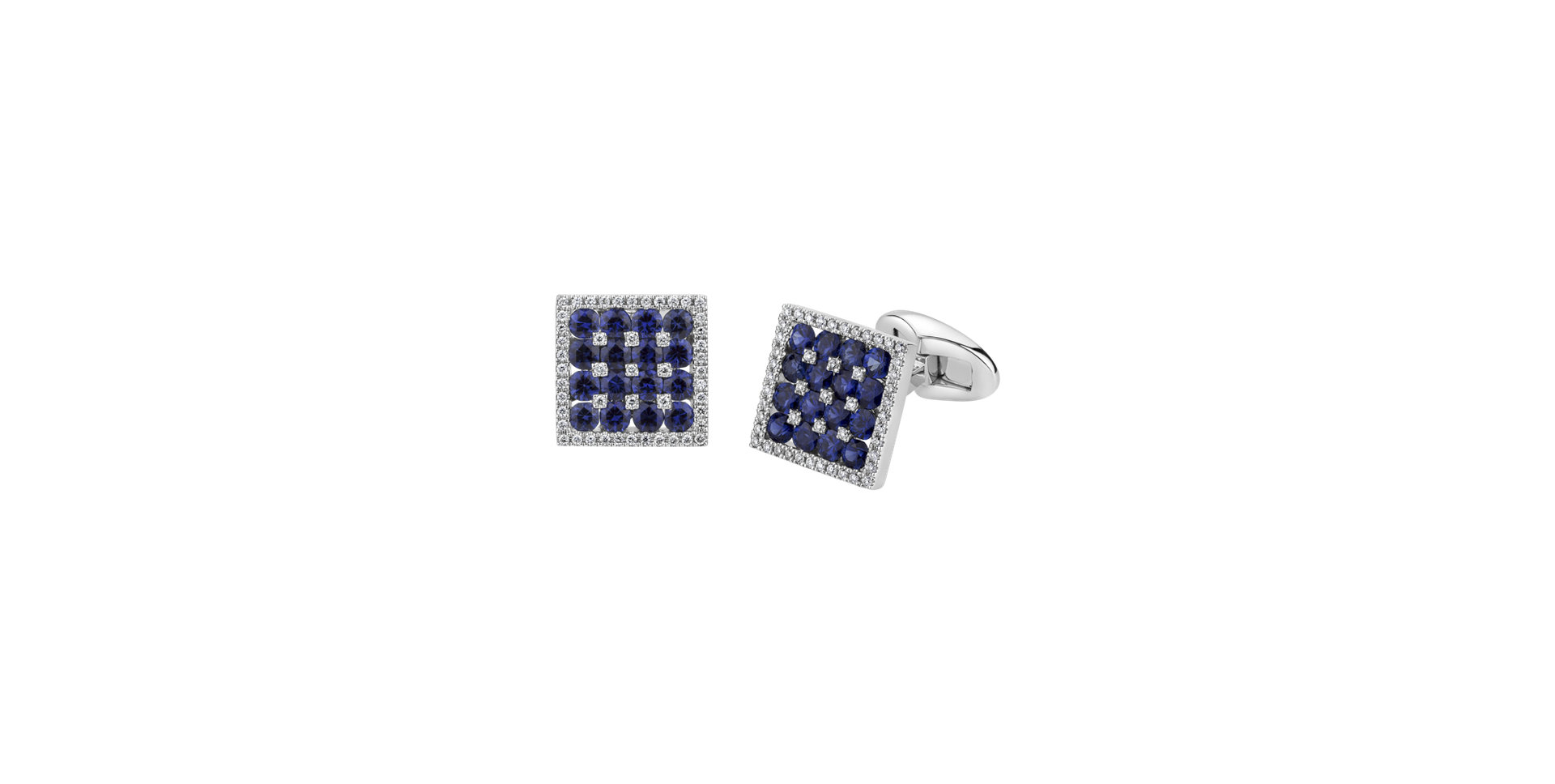 Diamond Cufflinks with Sapphire Blue Square