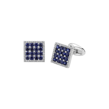 Diamond Cufflinks with Sapphire Blue Square