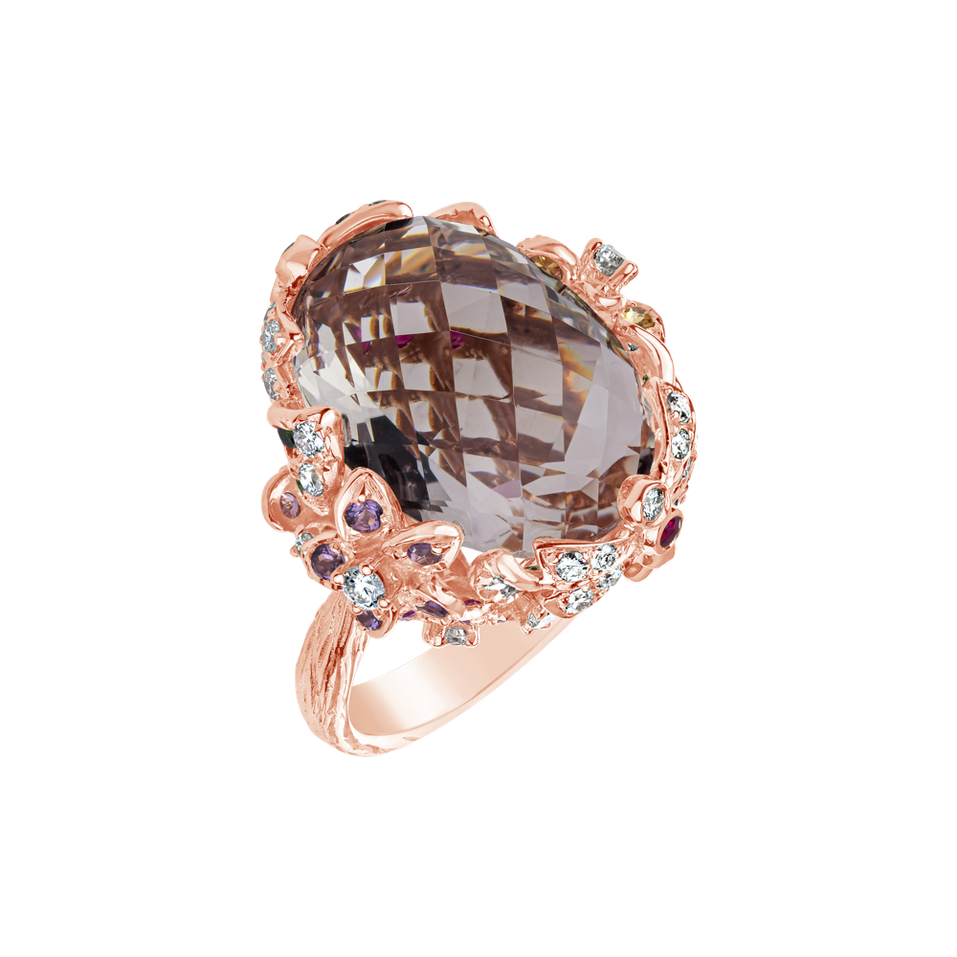 Diamond ring with Sapphire, Garnet and Morganite Princess Treasure