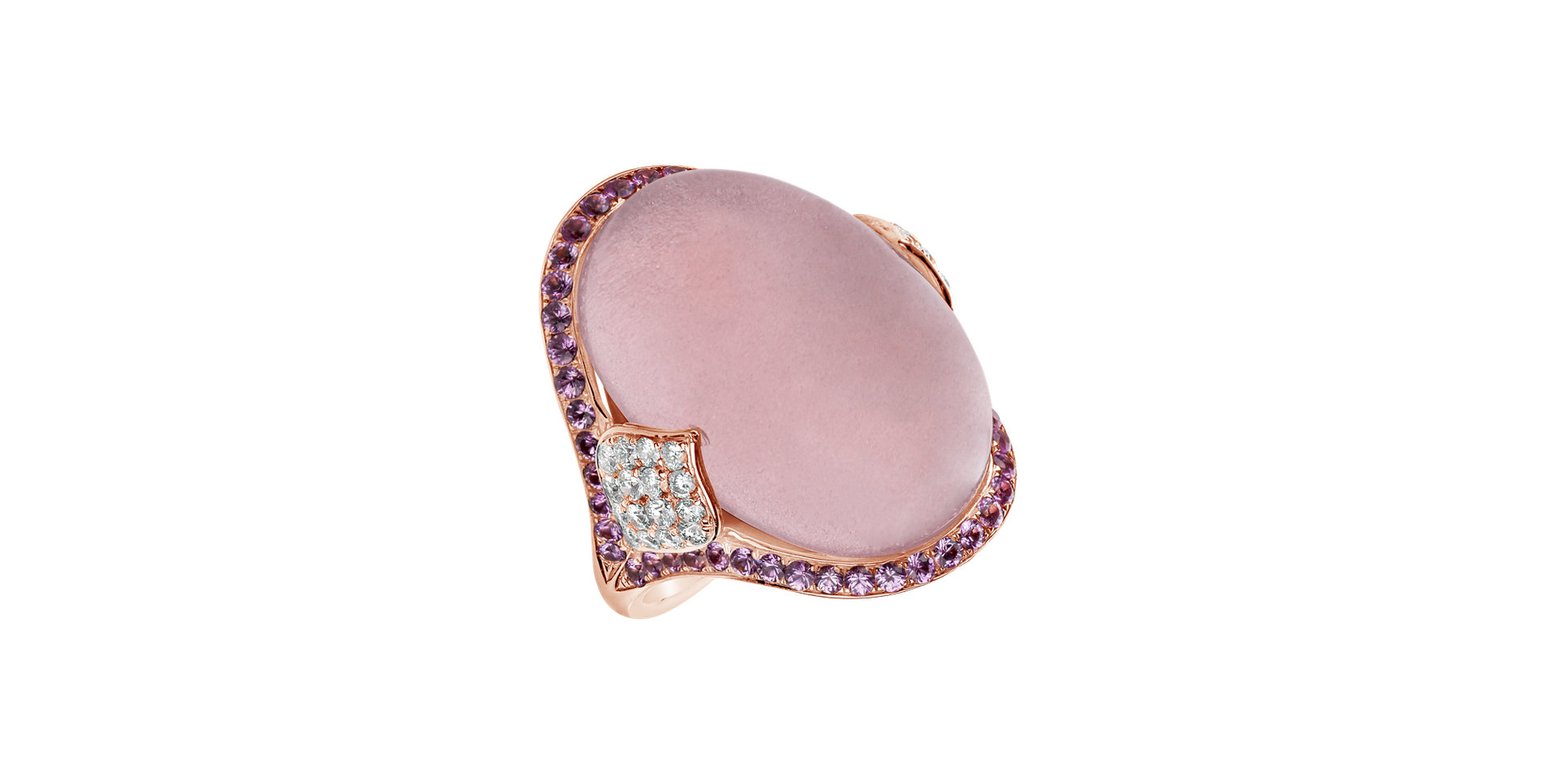 Diamond ring with Rose Quartz and Sapphire Treasure of Queen