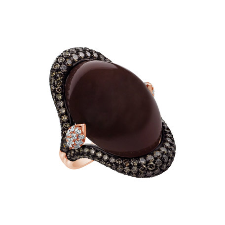 Ring with brown and white diamonds and Moonstone Gentility Miracle
