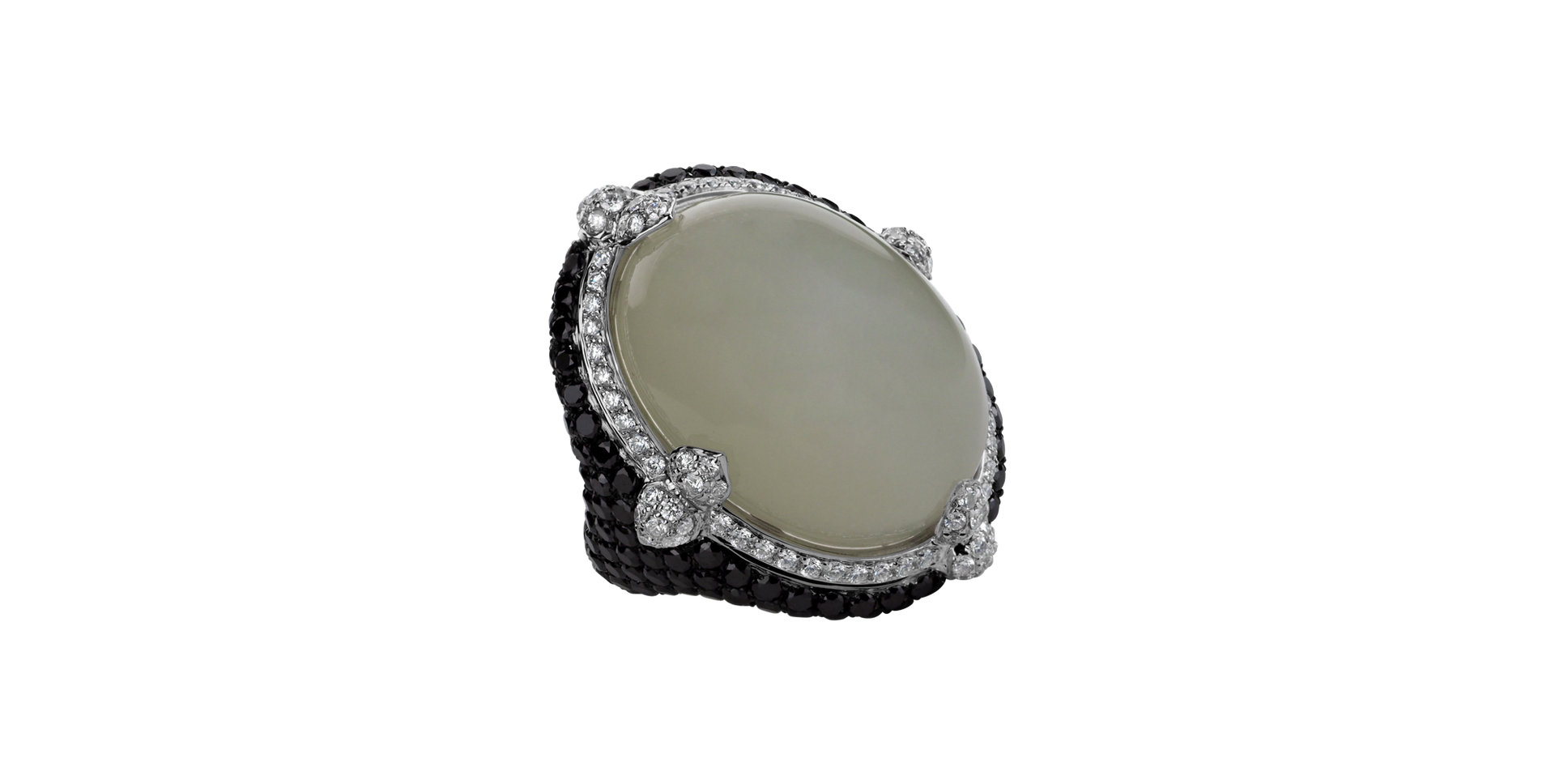 Ring with Moonstone, black and white diamonds Eye Ocean