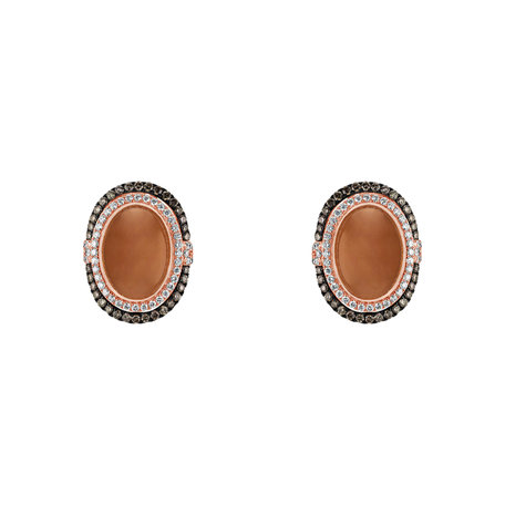 Earrings with Moonstone and brown diamonds Fairytale Alpenglow