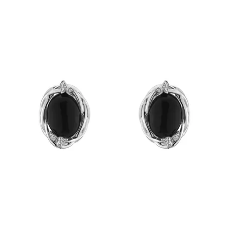 Diamond earrings with Moonstone Dark Waves