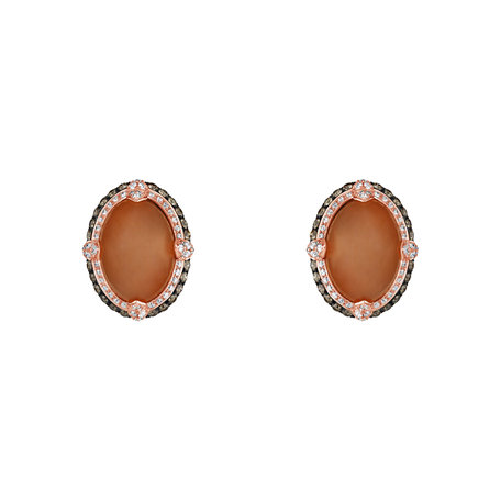 Earrings with Moonstone and brown diamonds Alpenglow Desire
