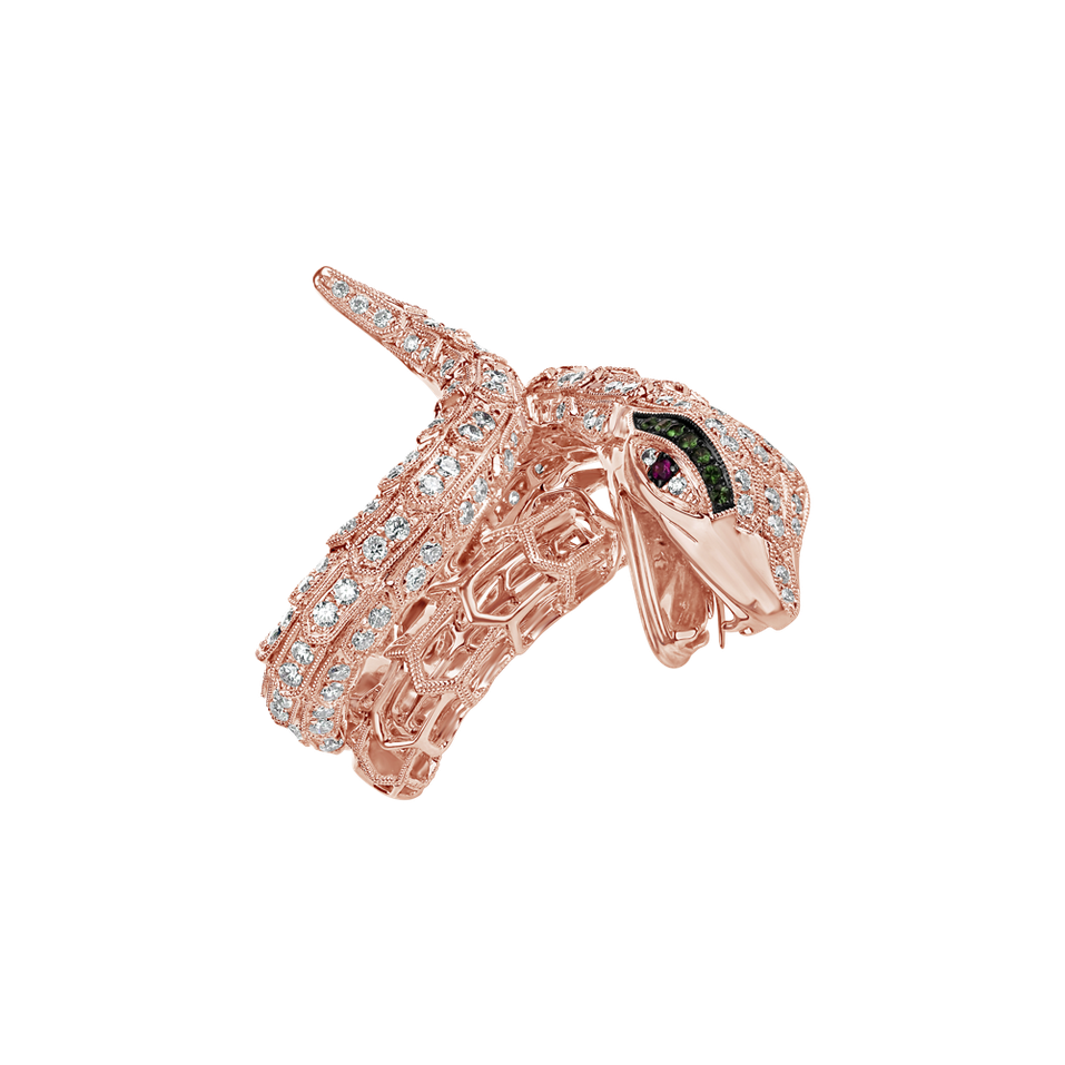 Diamond ring with Ruby and Garnet Star Viper