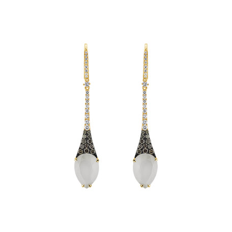 Earrings with brown and white diamonds Moon Drops